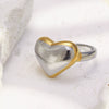 Wholesale Stainless Steel 18K Gold Plated Flat Heart Ring For Women With Geometric Light Luxury Style