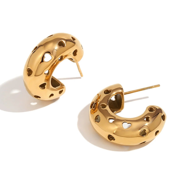 Wholesale Stainless Steel 18K Gold Plated Geometric Hollow Peach Heart Earrings For Women