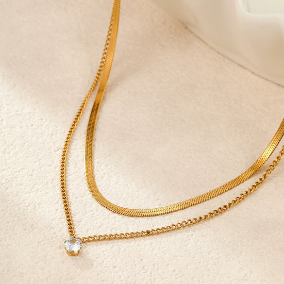 Wholesale Stainless Steel 18K Gold Plated Geometric Multilayer Necklace With Inlaid Zircon For Women