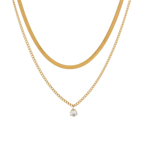 Wholesale Stainless Steel 18K Gold Plated Geometric Multilayer Necklace With Inlaid Zircon For Women