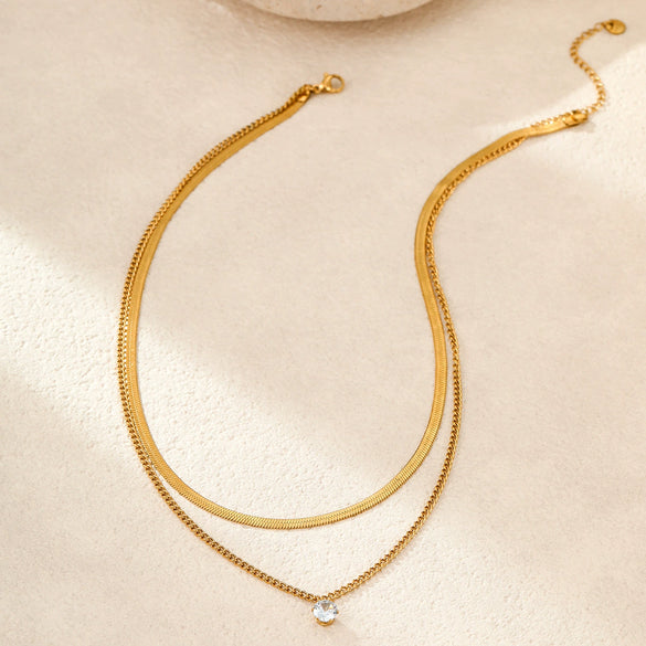 Wholesale Stainless Steel 18K Gold Plated Geometric Multilayer Necklace With Inlaid Zircon For Women