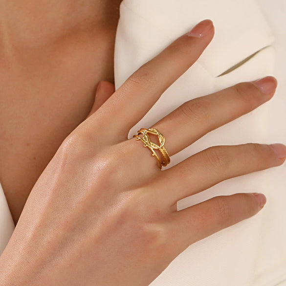 Wholesale Stainless Steel 18K Gold Plated Geometric Opening Adjustable Ring For Women