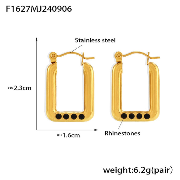 Wholesale 316L Stainless Steel 18K Gold Plated Geometric Rectangular Diamond Earrings For Women