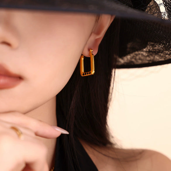 Wholesale 316L Stainless Steel 18K Gold Plated Geometric Rectangular Diamond Earrings For Women
