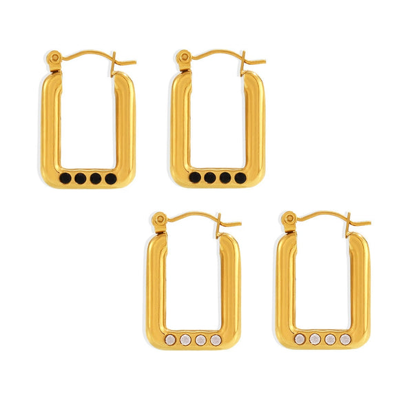 Wholesale 316L Stainless Steel 18K Gold Plated Geometric Rectangular Diamond Earrings For Women