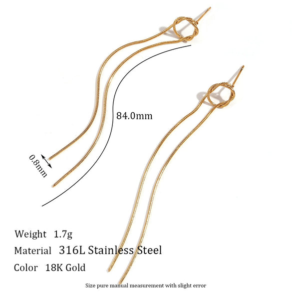 Wholesale Stainless Steel 18K Gold Plated Geometric Simple Style Long Tassel Earrings For Women