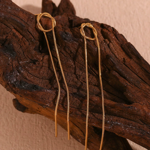 Wholesale Stainless Steel 18K Gold Plated Geometric Simple Style Long Tassel Earrings For Women