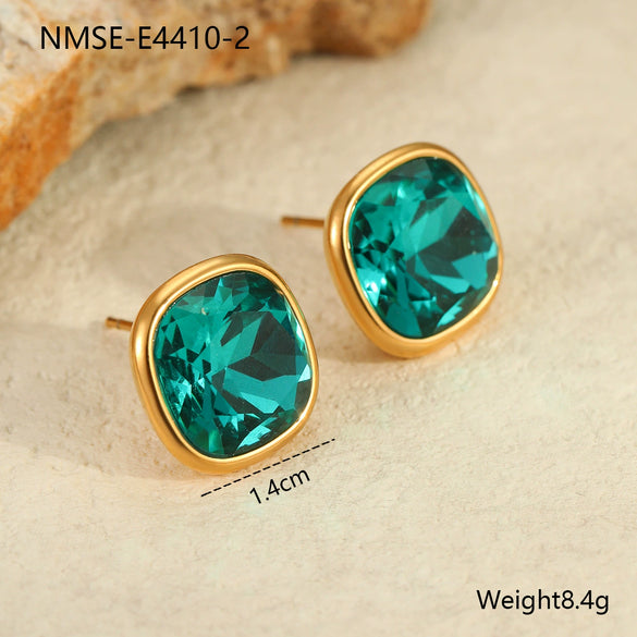 Wholesale Stainless Steel 18K Gold Plated Geometric Square Color Zircon Earrings For Women Retro Fashion Style