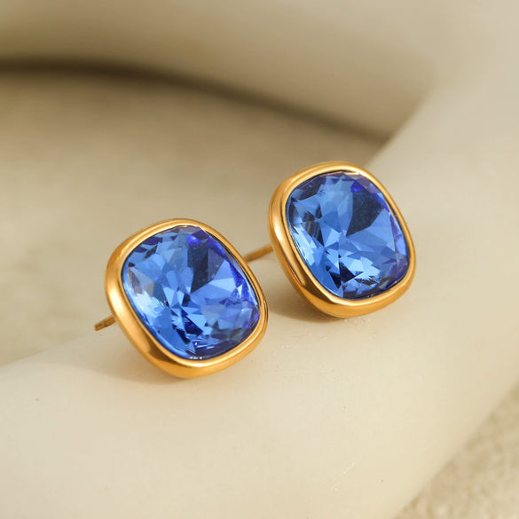 Wholesale Stainless Steel 18K Gold Plated Geometric Square Color Zircon Earrings For Women Retro Fashion Style