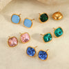 Wholesale Stainless Steel 18K Gold Plated Geometric Square Color Zircon Earrings For Women Retro Fashion Style