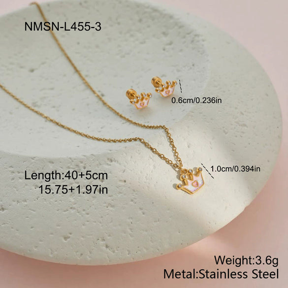 Wholesale Stainless Steel 18K Gold Plated Heart Drop Bell Pattern Children's Jewelry Set For Girls Necklace And Earrings