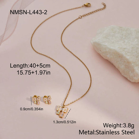 Wholesale Stainless Steel 18K Gold Plated Heart Drop Bell Pattern Children's Jewelry Set For Girls Necklace And Earrings