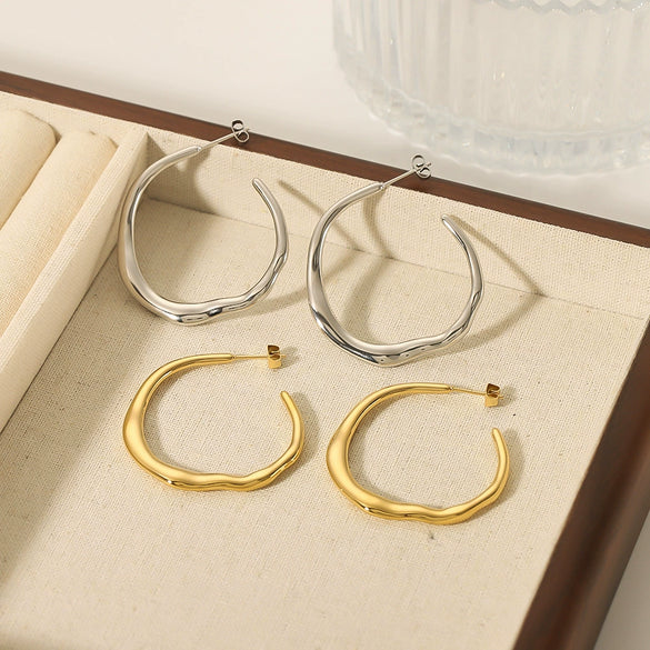 Wholesale Stainless Steel 18K Gold Plated Irregular Exaggerated C Shaped Electroplated Earrings For Women