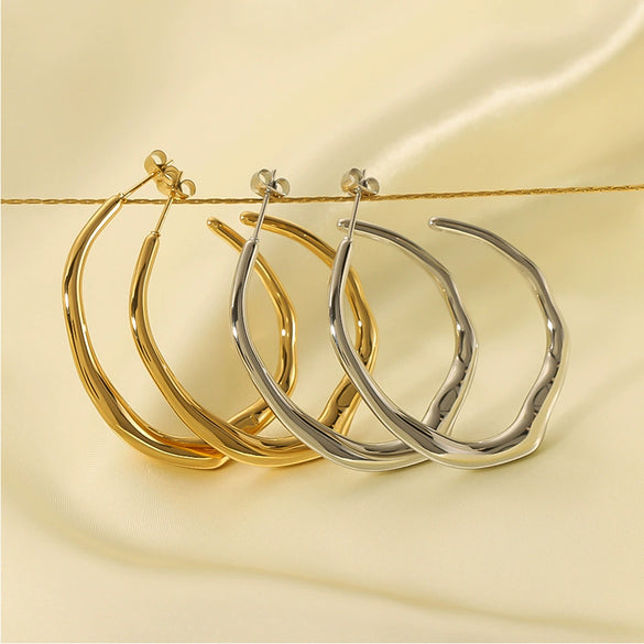 Wholesale Stainless Steel 18K Gold Plated Irregular Exaggerated C Shaped Electroplated Earrings For Women
