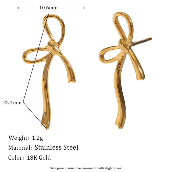 Wholesale Stainless Steel 18K Gold Plated Irregular Sweet Bow Earrings For Women