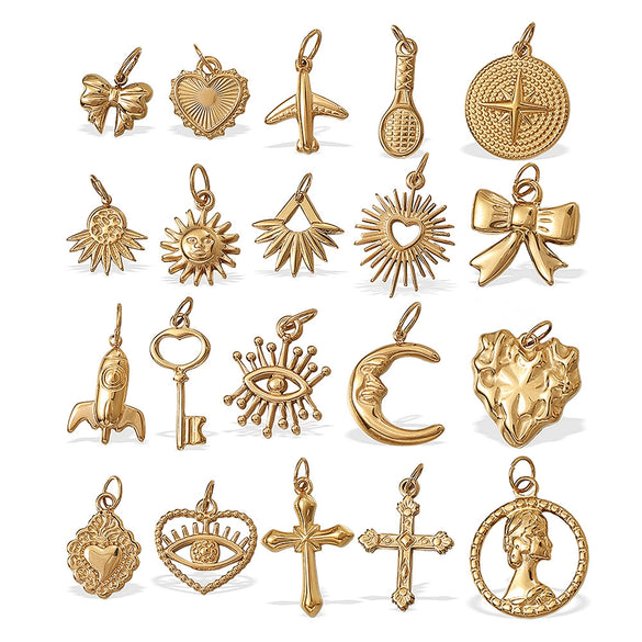 Wholesale 316L Stainless Steel 18K Gold Plated Joker Bow Heart Pendant Accessories In Fashion Style