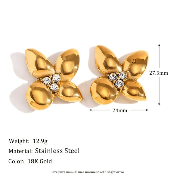 Wholesale Stainless Steel 18K Gold Plated Micro Inlaid White Diamond Flower Earrings For Women