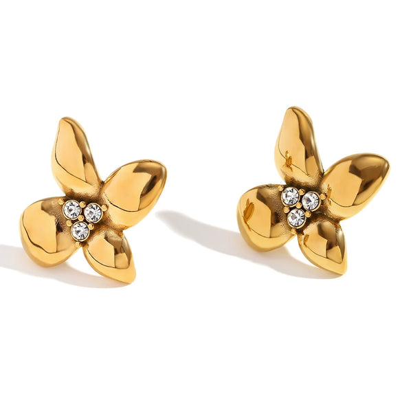 Wholesale Stainless Steel 18K Gold Plated Micro Inlaid White Diamond Flower Earrings For Women