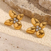 Wholesale Stainless Steel 18K Gold Plated Micro Inlaid White Diamond Flower Earrings For Women