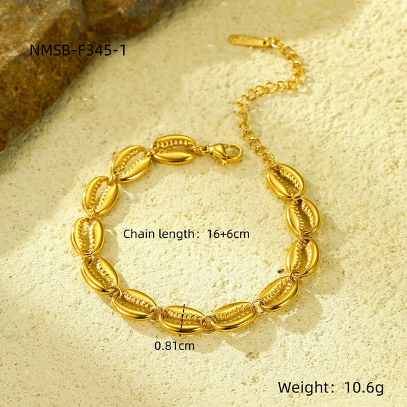 Wholesale Stainless Steel 18K Gold Plated Oval Cut Out Chain Bracelet Necklace Fashion Retro Style Electroplated
