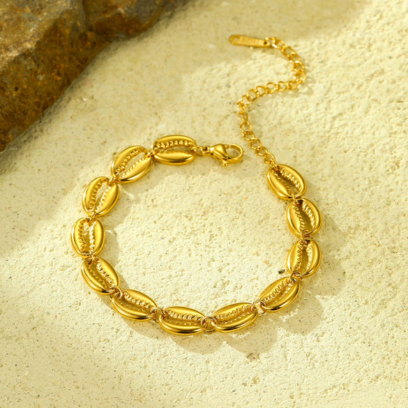 Wholesale Stainless Steel 18K Gold Plated Oval Cut Out Chain Bracelet Necklace Fashion Retro Style Electroplated