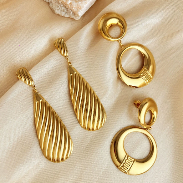 Wholesale Stainless Steel 18K Gold Plated Retro Geometric Drop Earrings High Sense Style For Women