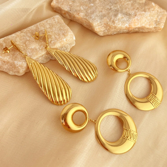 Wholesale Stainless Steel 18K Gold Plated Retro Geometric Drop Earrings High Sense Style For Women
