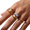 Wholesale Stainless Steel 18K Gold Plated Ring With Cast Water Drop Zircon And Geometric Diamond Shape Retro Design Jewelry