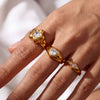 Wholesale Stainless Steel 18K Gold Plated Ring With Cast Water Drop Zircon And Geometric Diamond Shape Retro Design Jewelry
