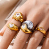 Wholesale Stainless Steel 18K Gold Plated Ring With Cast Water Drop Zircon And Geometric Diamond Shape Retro Design Jewelry