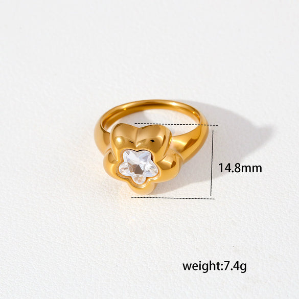 Wholesale Stainless Steel 18K Gold Plated Ring With Cast Water Drop Zircon And Geometric Diamond Shape Retro Design Jewelry