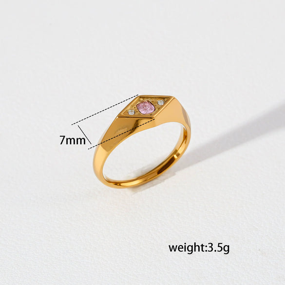 Wholesale Stainless Steel 18K Gold Plated Ring With Cast Water Drop Zircon And Geometric Diamond Shape Retro Design Jewelry