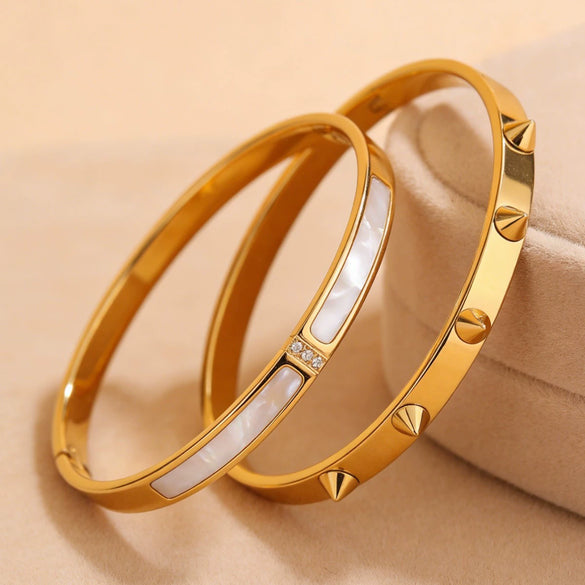 Wholesale Stainless Steel 18K Gold Plated Rivet Dangle Bangle Bracelet