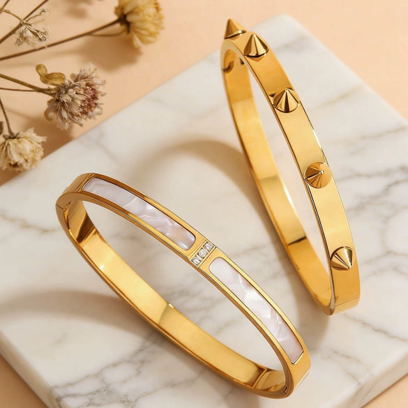 Wholesale Stainless Steel 18K Gold Plated Rivet Dangle Bangle Bracelet