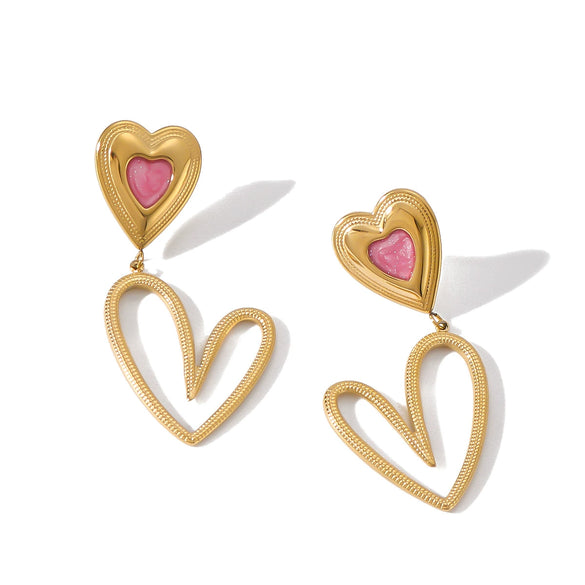 Wholesale Stainless Steel 18K Gold Plated Specialshaped Heart Geometric Love Drop Oil Earrings With Furnace Vacuum Plating For Women