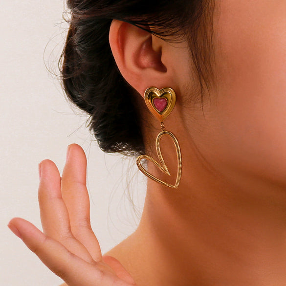 Wholesale Stainless Steel 18K Gold Plated Specialshaped Heart Geometric Love Drop Oil Earrings With Furnace Vacuum Plating For Women