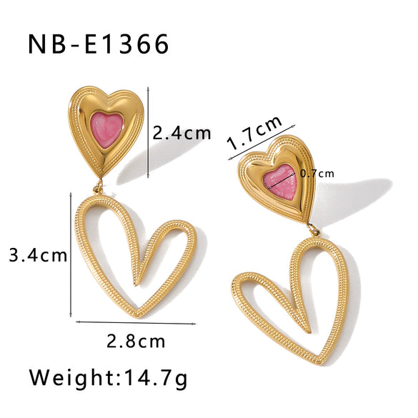 Wholesale Stainless Steel 18K Gold Plated Specialshaped Heart Geometric Love Drop Oil Earrings With Furnace Vacuum Plating For Women