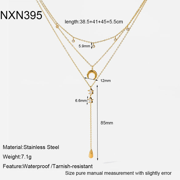 Wholesale Stainless Steel 18K Gold Plated Star And Drop Shape Pendant Oshaped Chain Necklace For Women