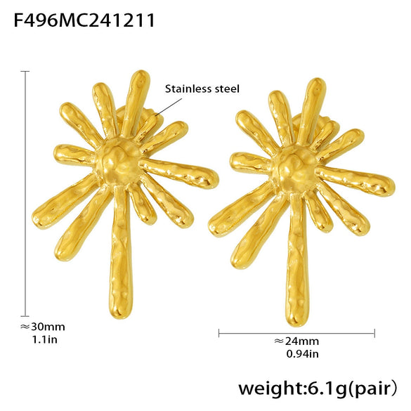 Wholesale Stainless Steel 18K Gold Plated Sunflower Light Radial Exaggerated Personality Earrings With Electroplating Process