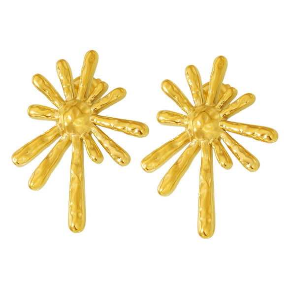 Wholesale Stainless Steel 18K Gold Plated Sunflower Light Radial Exaggerated Personality Earrings With Electroplating Process