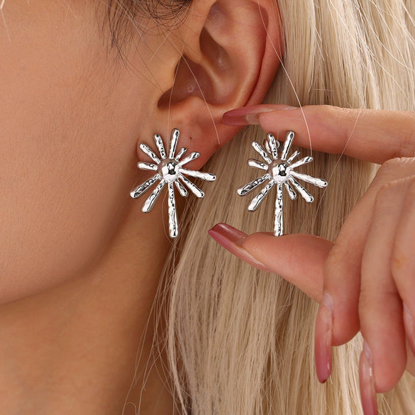 Wholesale Stainless Steel 18K Gold Plated Sunflower Light Radial Exaggerated Personality Earrings With Electroplating Process