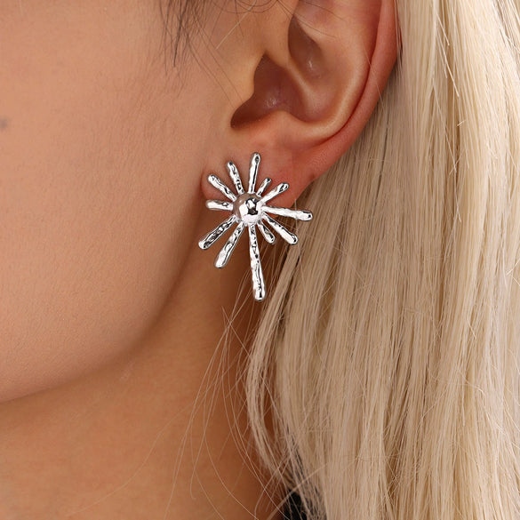 Wholesale Stainless Steel 18K Gold Plated Sunflower Light Radial Exaggerated Personality Earrings With Electroplating Process