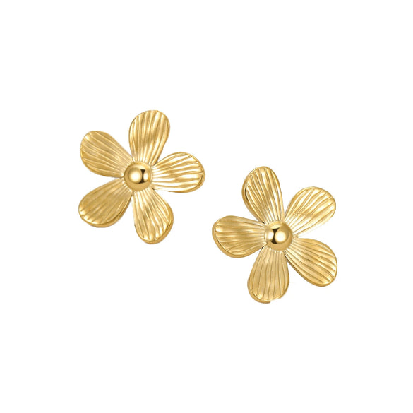 Wholesale Stainless Steel 18K Gold Plated Women's Flower Shape Retro Style Earrings