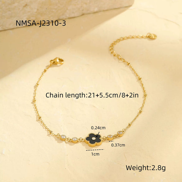 Wholesale Stainless Steel 18K Golden Geometric Five Leaf Flower Anklet