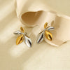Wholesale Stainless Steel 18K Goldplated Electroplated Leafshaped Colorblocking Earrings For Women