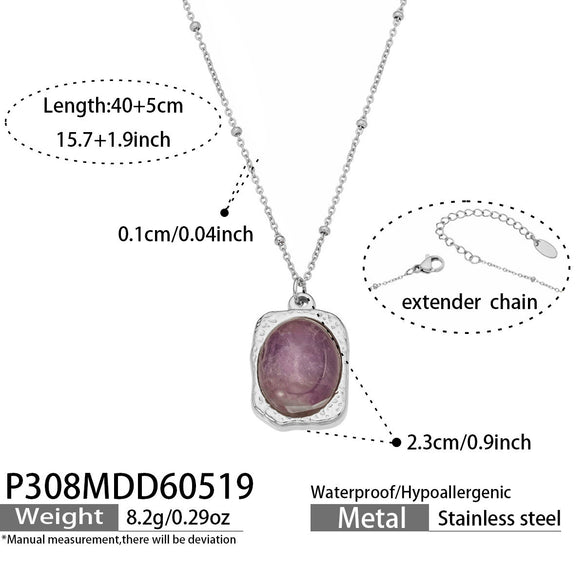 Wholesale Stainless Steel 18K Goldplated Geometric Necklace With Oval Natural Stone Inlay For Women