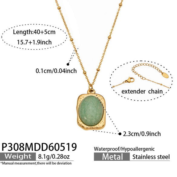 Wholesale Stainless Steel 18K Goldplated Geometric Necklace With Oval Natural Stone Inlay For Women
