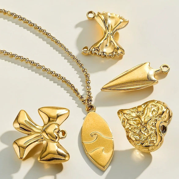 Wholesale Stainless Steel 18K Goldplated Minimalist Bow Trinket Pendant For Diy Necklace And Bracelet Handmade