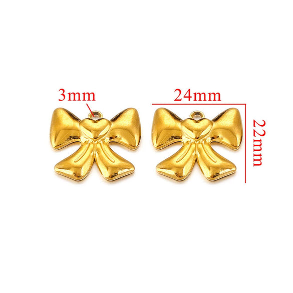 Wholesale Stainless Steel 18K Goldplated Minimalist Bow Trinket Pendant For Diy Necklace And Bracelet Handmade