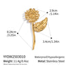 Wholesale Stainless Steel 18K Real Gold Electroplated Pastoral Style Flower Pattern Brooch Jewelry For Women